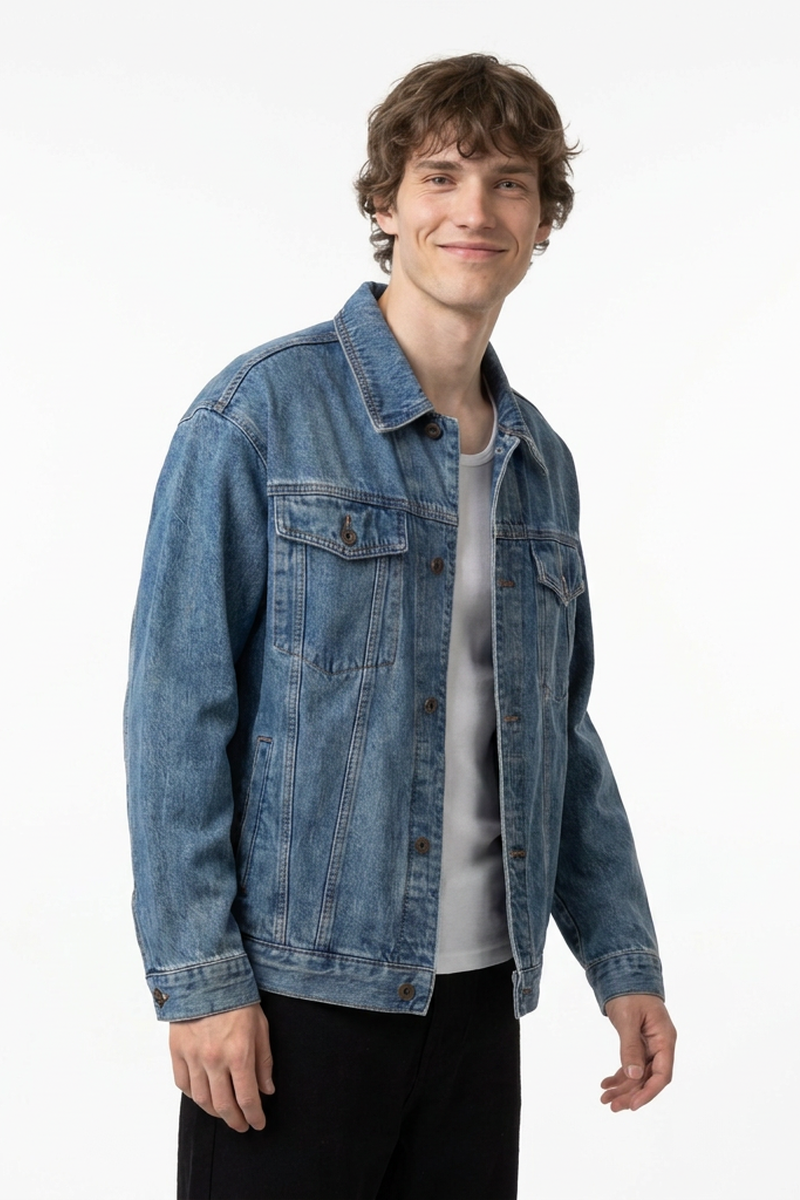 Men's Fall 100% Cotton Classic Wash Denim Trucker Jacket