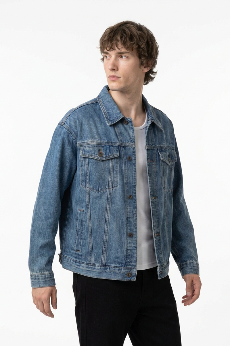 Men's Fall 100% Cotton Classic Wash Denim Trucker Jacket