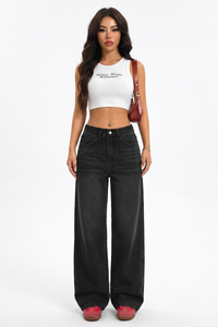 Women's Vintage Black High-Waisted Wide-Leg Jeans