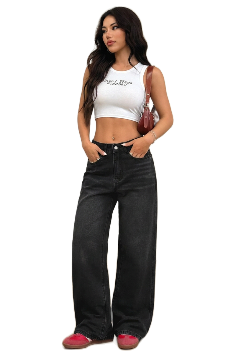 Women's Vintage Black High-Waisted Wide-Leg Jeans