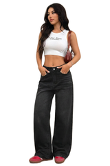 Women's Vintage Black High-Waisted Wide-Leg Jeans
