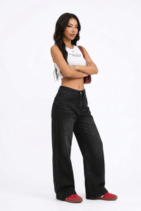 Women's Vintage Black High-Waisted Wide-Leg Jeans