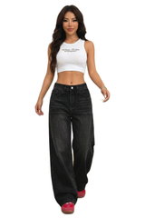 Women's Vintage Black High-Waisted Wide-Leg Jeans