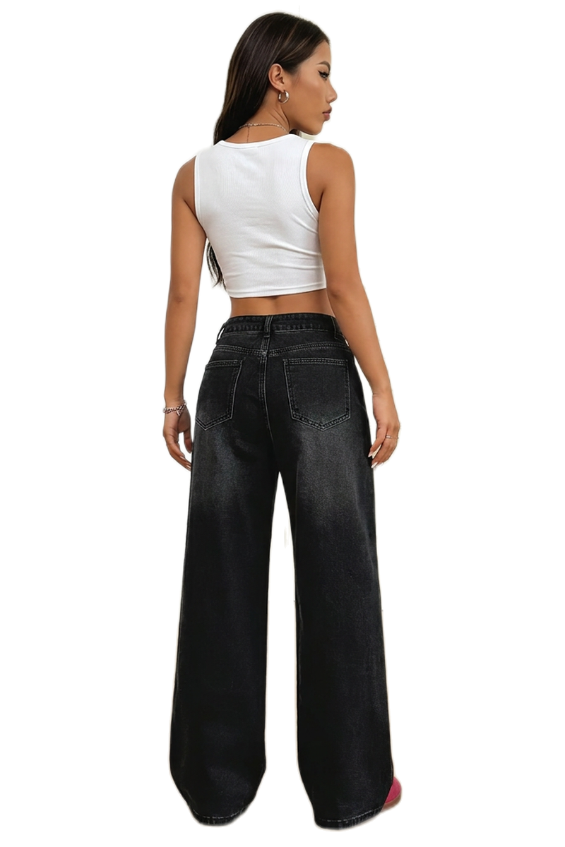 Women's Vintage Black High-Waisted Wide-Leg Jeans