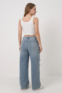 Women's Vintage Wash Wide-Leg Ripped Jeans