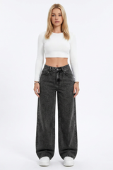Women's Vintage Wash High-Waisted Wide-Leg Jeans