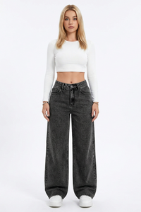 Women's Vintage Wash High-Waisted Wide-Leg Jeans