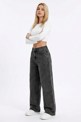 Women's Vintage Wash High-Waisted Wide-Leg Jeans