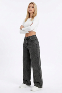 Women's Vintage Wash High-Waisted Wide-Leg Jeans