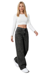 Women's Vintage Wash High-Waisted Wide-Leg Jeans