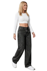 Women's Vintage Wash High-Waisted Wide-Leg Jeans