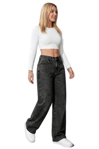 Women's Vintage Wash High-Waisted Wide-Leg Jeans