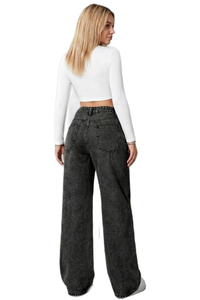 Women's Vintage Wash High-Waisted Wide-Leg Jeans