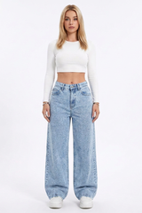 Women's Light Blue High-Waisted Wide-Leg Jeans