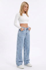 Women's Light Blue High-Waisted Wide-Leg Jeans