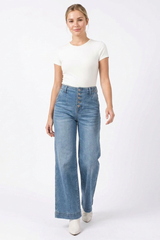 Women's High-Waisted Button-Fly Cuffed Wide-Leg Jeans