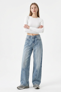 Women's Vintage Wash Paneled Wide-Leg Jeans