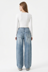 Women's Vintage Wash Paneled Wide-Leg Jeans