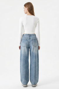 Women's Vintage Wash Paneled Wide-Leg Jeans