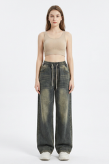 Women's Vintage Wash Drawstring Wide-Leg Jeans