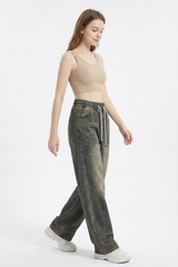 Women's Vintage Wash Drawstring Wide-Leg Jeans