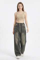 Women's Vintage Wash Drawstring Wide-Leg Jeans