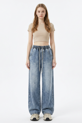 Women's Drawstring Relaxed Wide-Leg Jeans