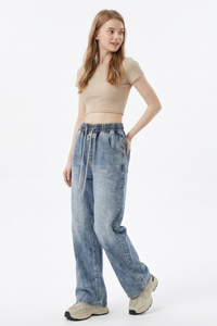 Women's Drawstring Relaxed Wide-Leg Jeans