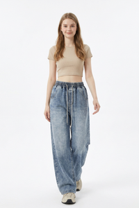 Women's Drawstring Relaxed Wide-Leg Jeans