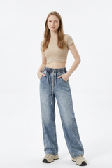 Women's Drawstring Relaxed Wide-Leg Jeans