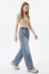 Women's Drawstring Relaxed Wide-Leg Jeans