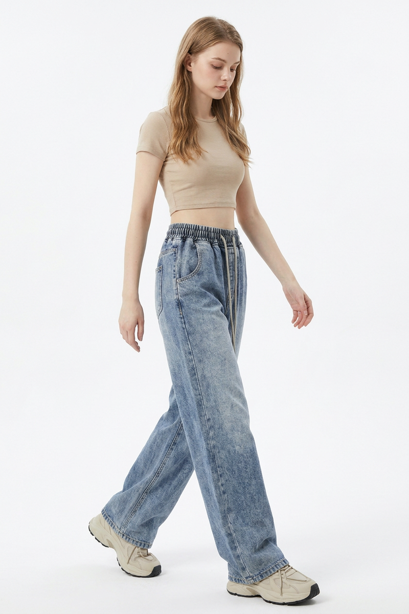 Women's Drawstring Relaxed Wide-Leg Jeans