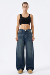 Women's Vintage Wash High-Waisted Relaxed Wide-Leg Jeans