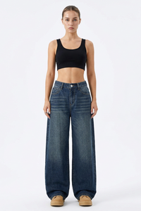 Women's Vintage Wash High-Waisted Relaxed Wide-Leg Jeans