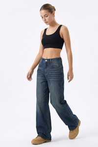Women's Vintage Wash High-Waisted Relaxed Wide-Leg Jeans