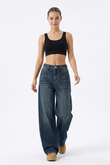 Women's Vintage Wash High-Waisted Relaxed Wide-Leg Jeans