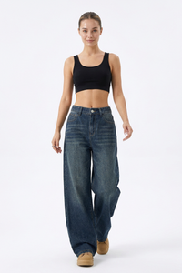 Women's Vintage Wash High-Waisted Relaxed Wide-Leg Jeans