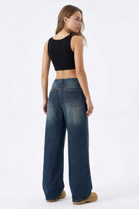 Women's Vintage Wash High-Waisted Relaxed Wide-Leg Jeans