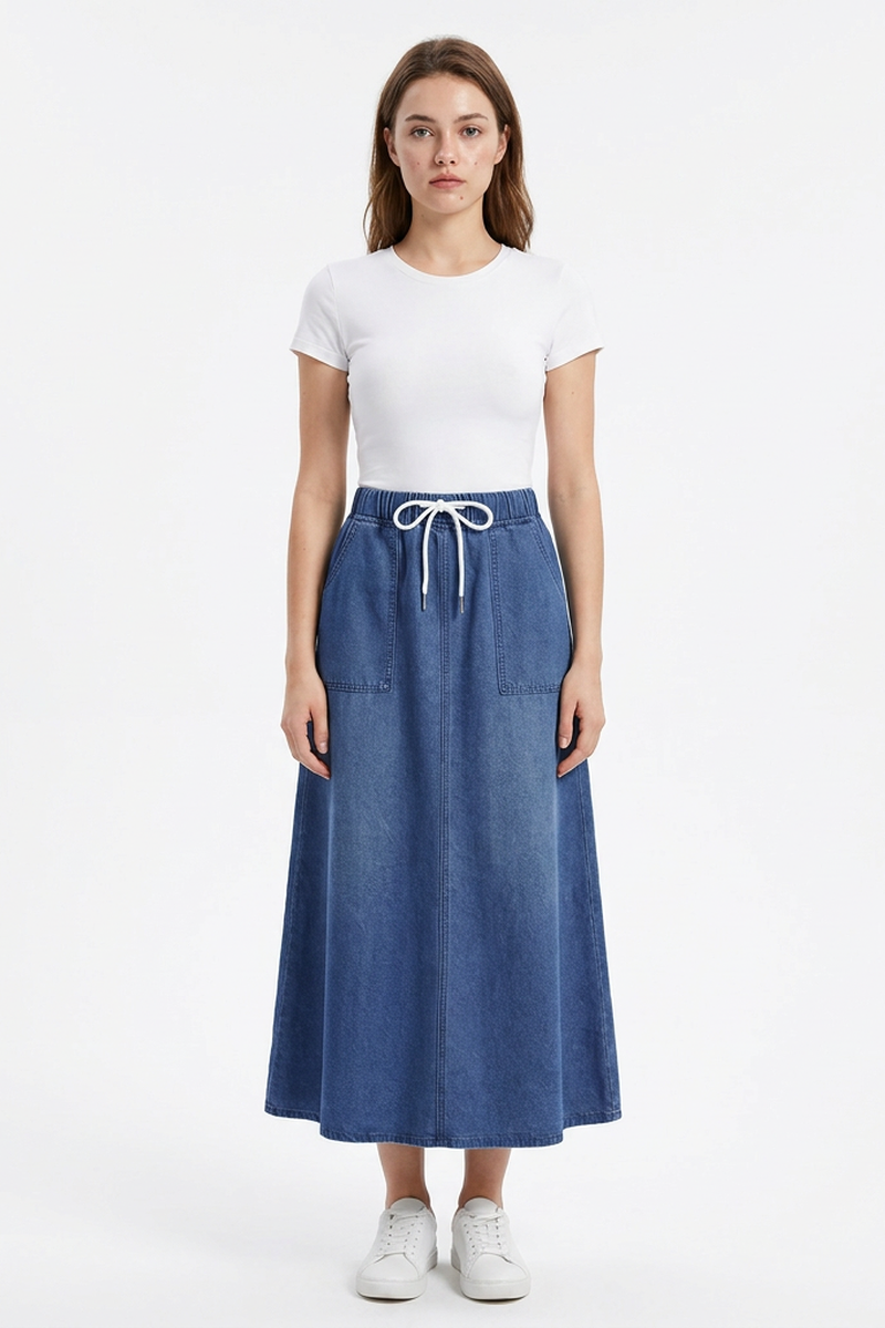 Women's Sapphire Blue Relaxed Denim Midi Skirt