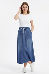 Women's Sapphire Blue Relaxed Denim Midi Skirt
