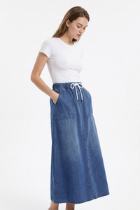 Women's Sapphire Blue Relaxed Denim Midi Skirt