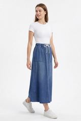 Women's Sapphire Blue Relaxed Denim Midi Skirt