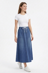 Women's Sapphire Blue Relaxed Denim Midi Skirt