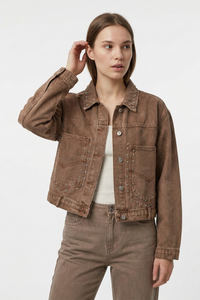 Women's  100% Cotton Fall Studded Cropped Slim Fit Denim Jacket