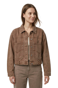 Women's  100% Cotton Fall Studded Cropped Slim Fit Denim Jacket