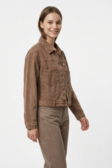 Women's  100% Cotton Fall Studded Cropped Slim Fit Denim Jacket