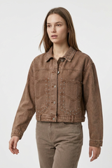 Women's  100% Cotton Fall Studded Cropped Slim Fit Denim Jacket