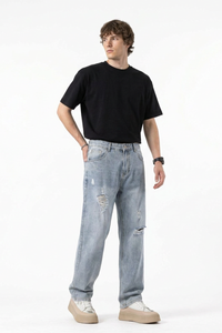 Men's Vintage Wash Ripped Relaxed Fit Straight-Leg Jeans