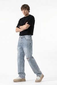 Men's Vintage Wash Ripped Relaxed Fit Straight-Leg Jeans