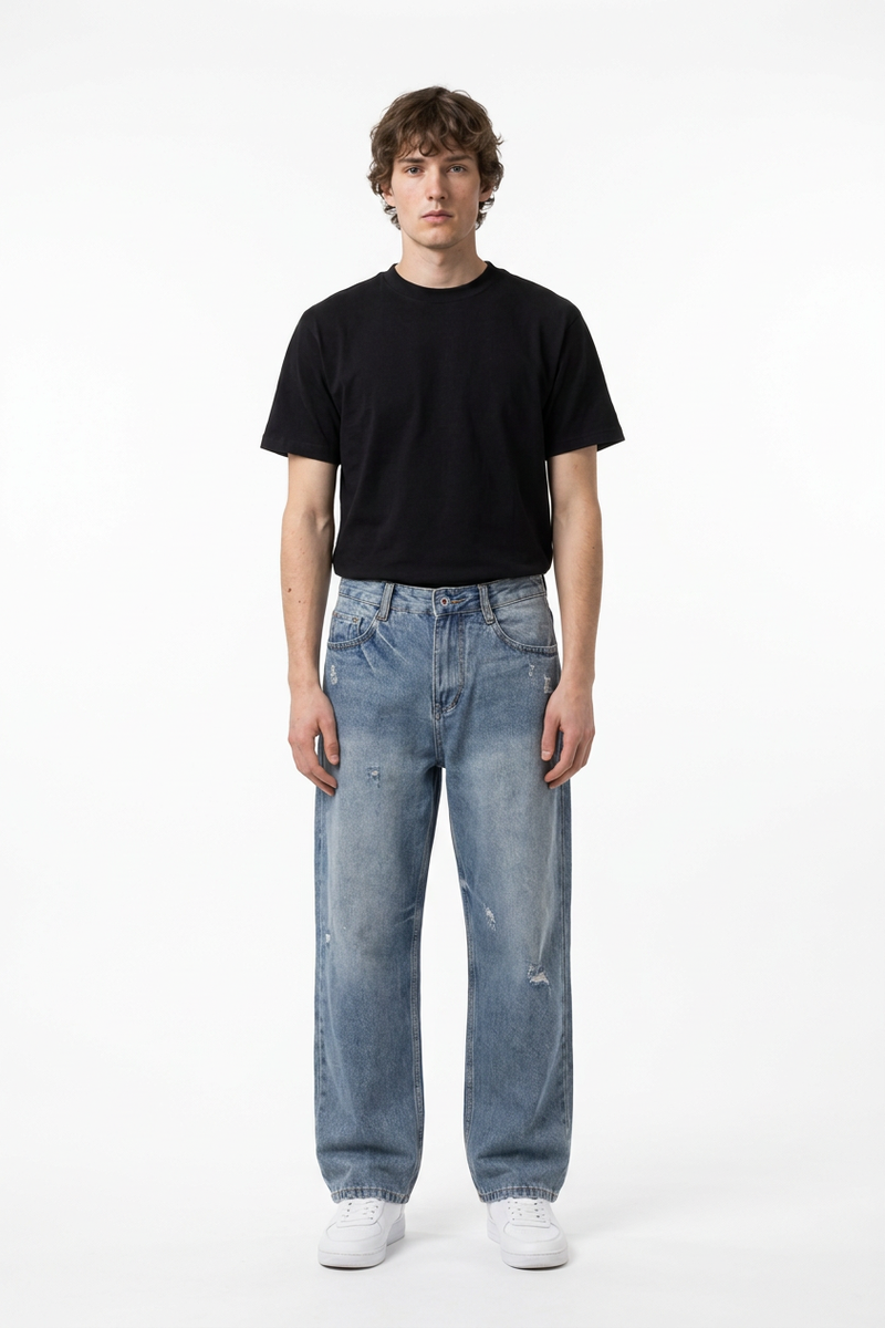 Men's Vintage Wash Loose Straight-Leg Jeans